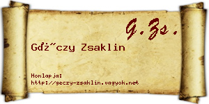 Géczy Zsaklin névjegykártya